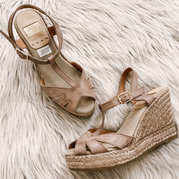 kanna Shoes - Kanna leather wedge espadrille heels in tan